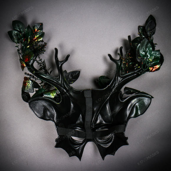 Antler Deer Horn Devil Woodland Forest Halloween Masquerade Mask - Green Gold - Picture 7 of 10